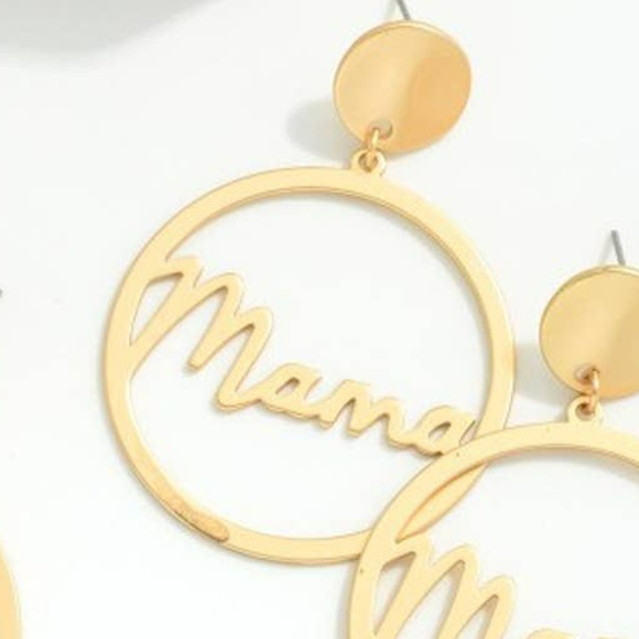 Cursive Mama Circle Dangle Drop Statement Earrings - Picture 2 of 3
